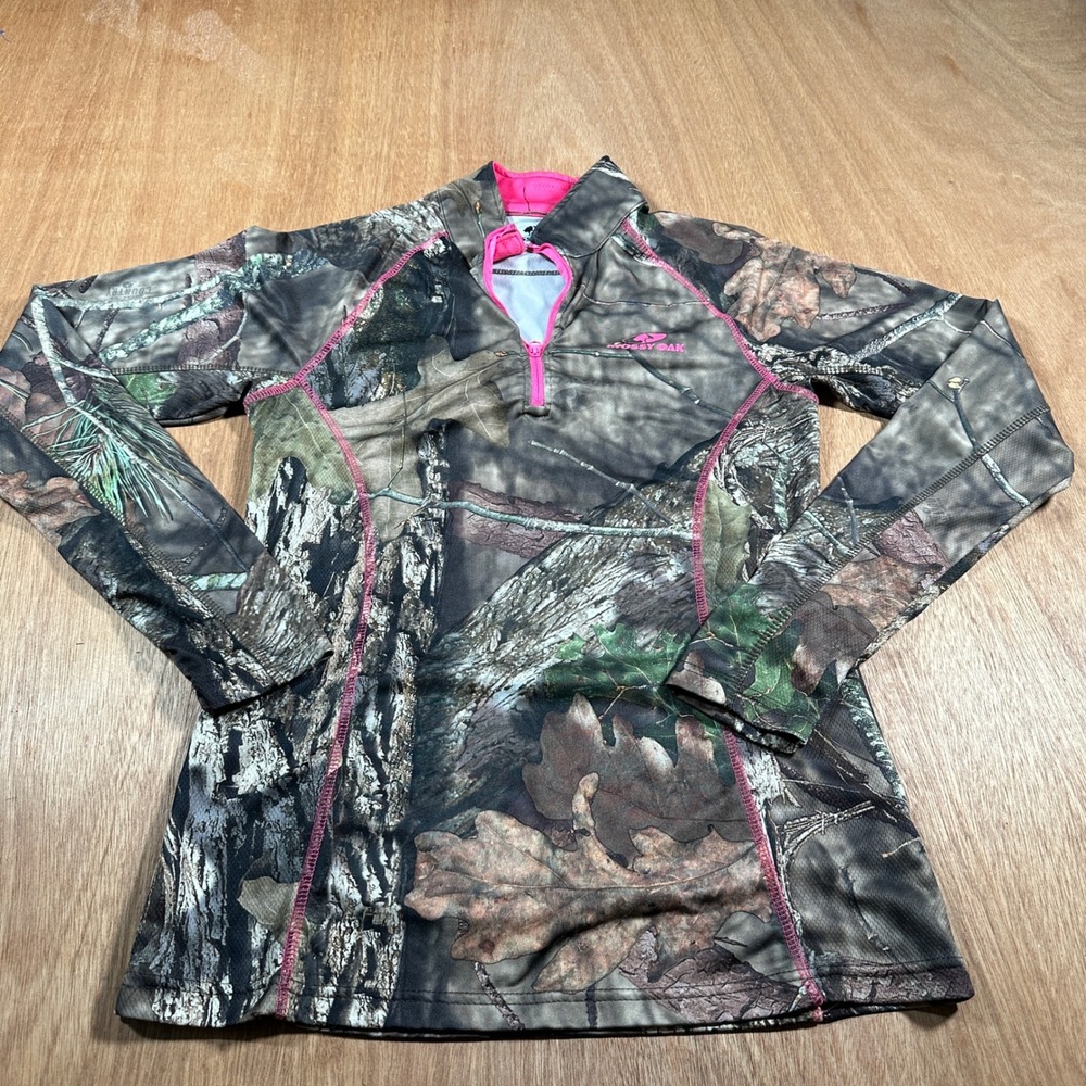Mossy Oak Quarter Zip Top Women Small Brown Pink Camo Long Sleeve TKF-W